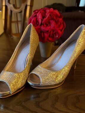 Glittery Aldo open toe heels. US 8.
